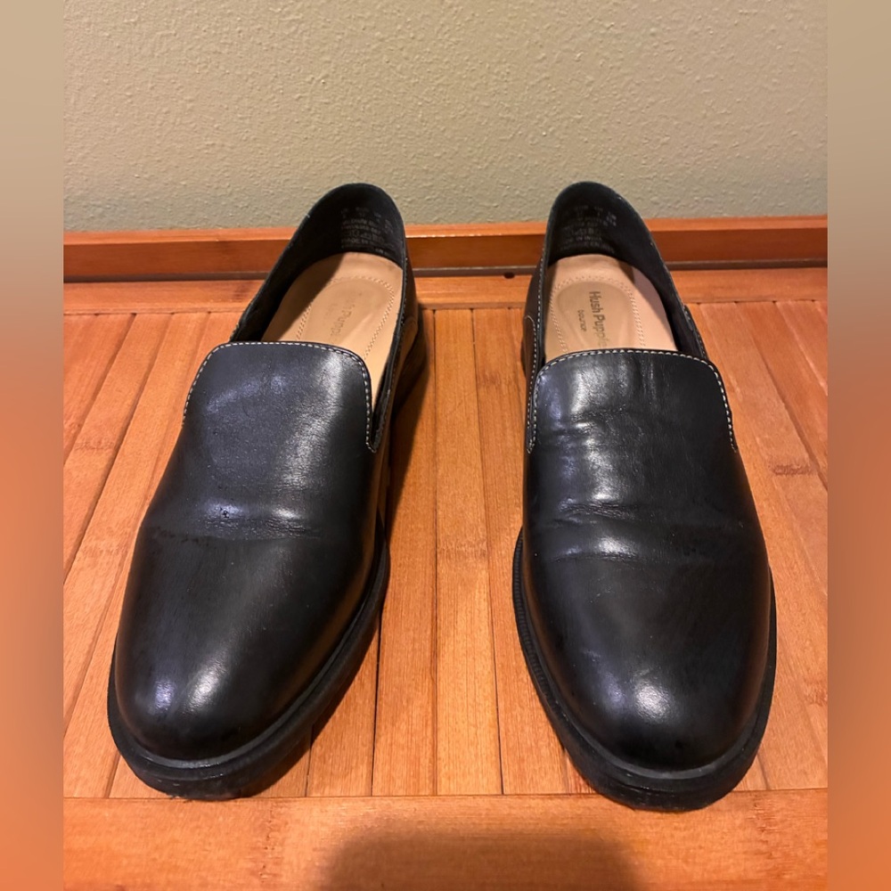 Hush Puppies Black Leather Slip-Ons